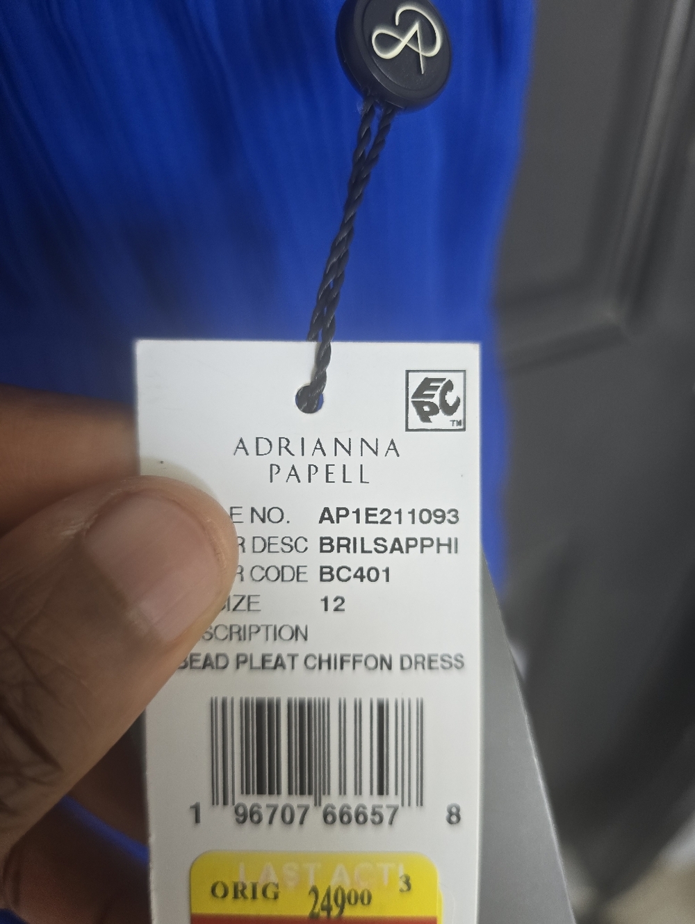 NWT Adrianna Papell Royal Blue Pleated Maxi Dress Sz 12 Sequin Sleeveless Formal - Picture 13 of 16